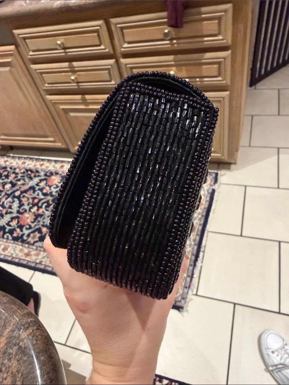 BCBG MAXAZRIA beaded black clutch handbag